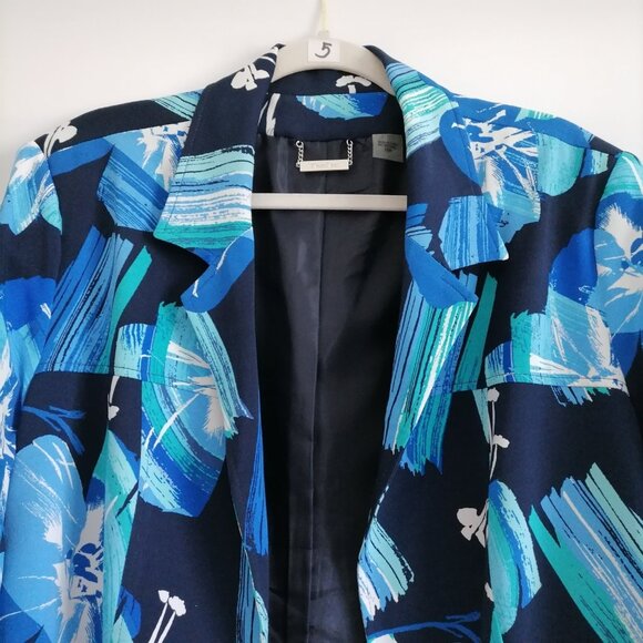TanJay Womens Blue Floral 3/4 Sleeve Lined Open Front Cropped Jacket Size 16P - Picture 2 of 6